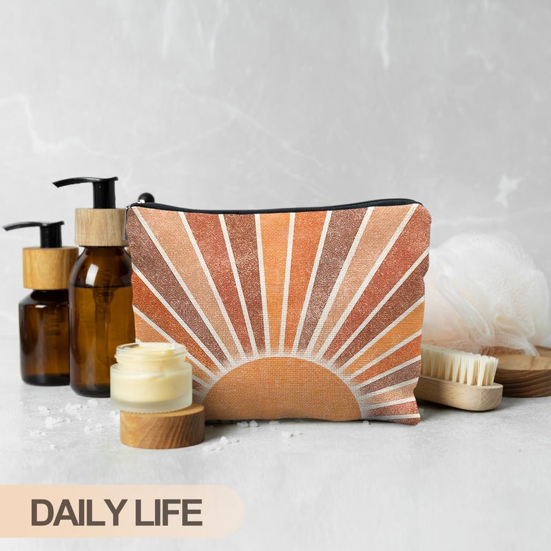 RYYCDOI Boho Makeup Bag - Vintage Neutral Sun Cosmetic Bags for Women, Summer & Beach Use - Image 4
